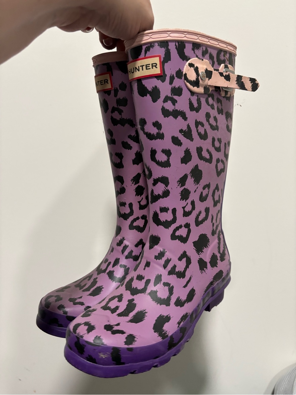 Hunter Chikdrebs Purple Leopard Rain Boots